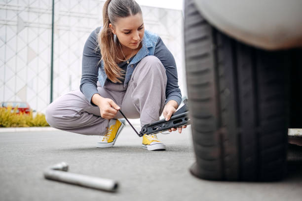 woman and a tire